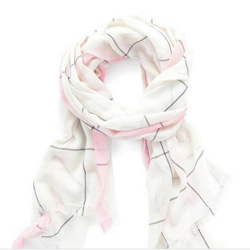 Soft Wool Scarves Gradation of Pink Plaid Women Winter Scarf